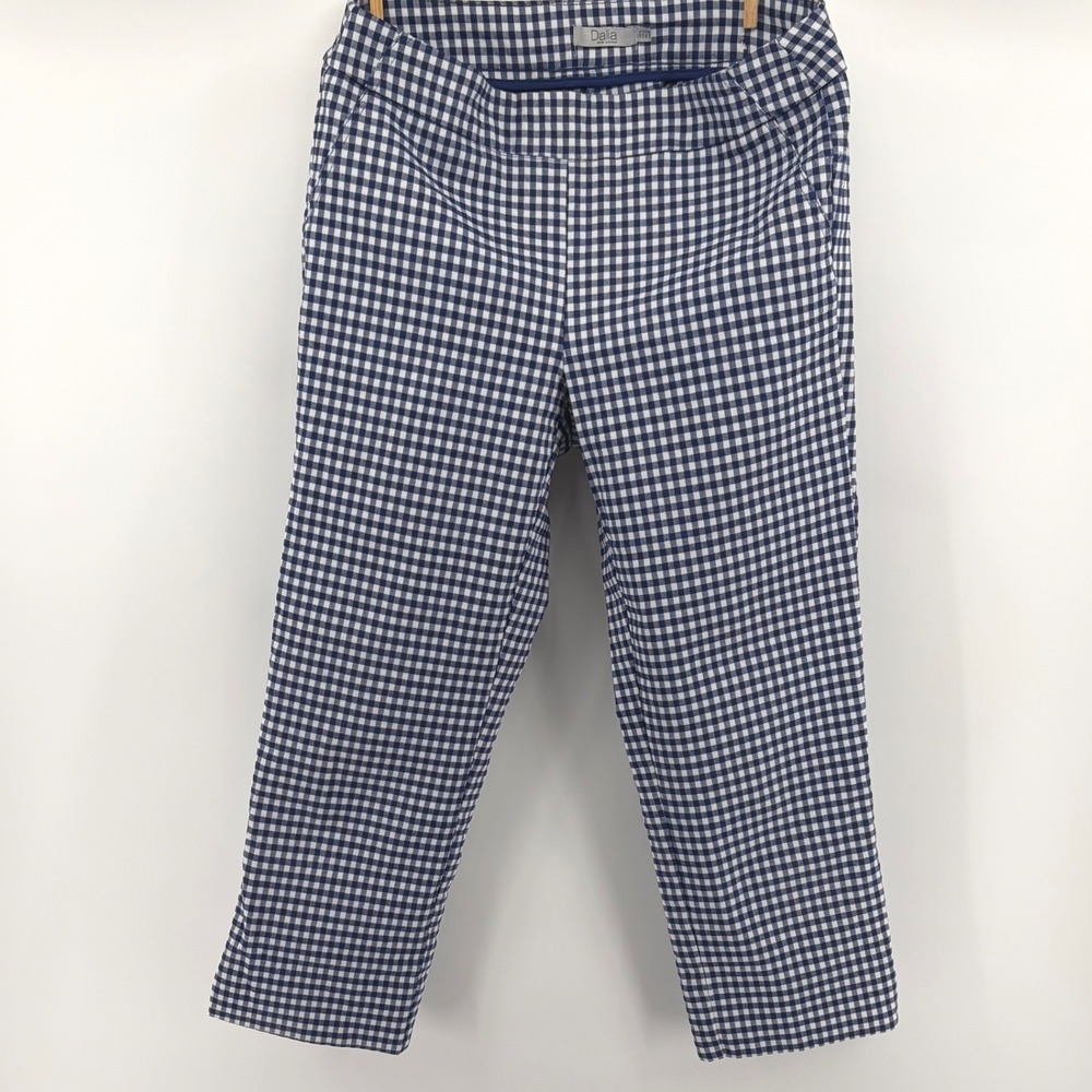 Dalia Blue & White Gingham Check‎ Cropped Pants Trousers Size 8